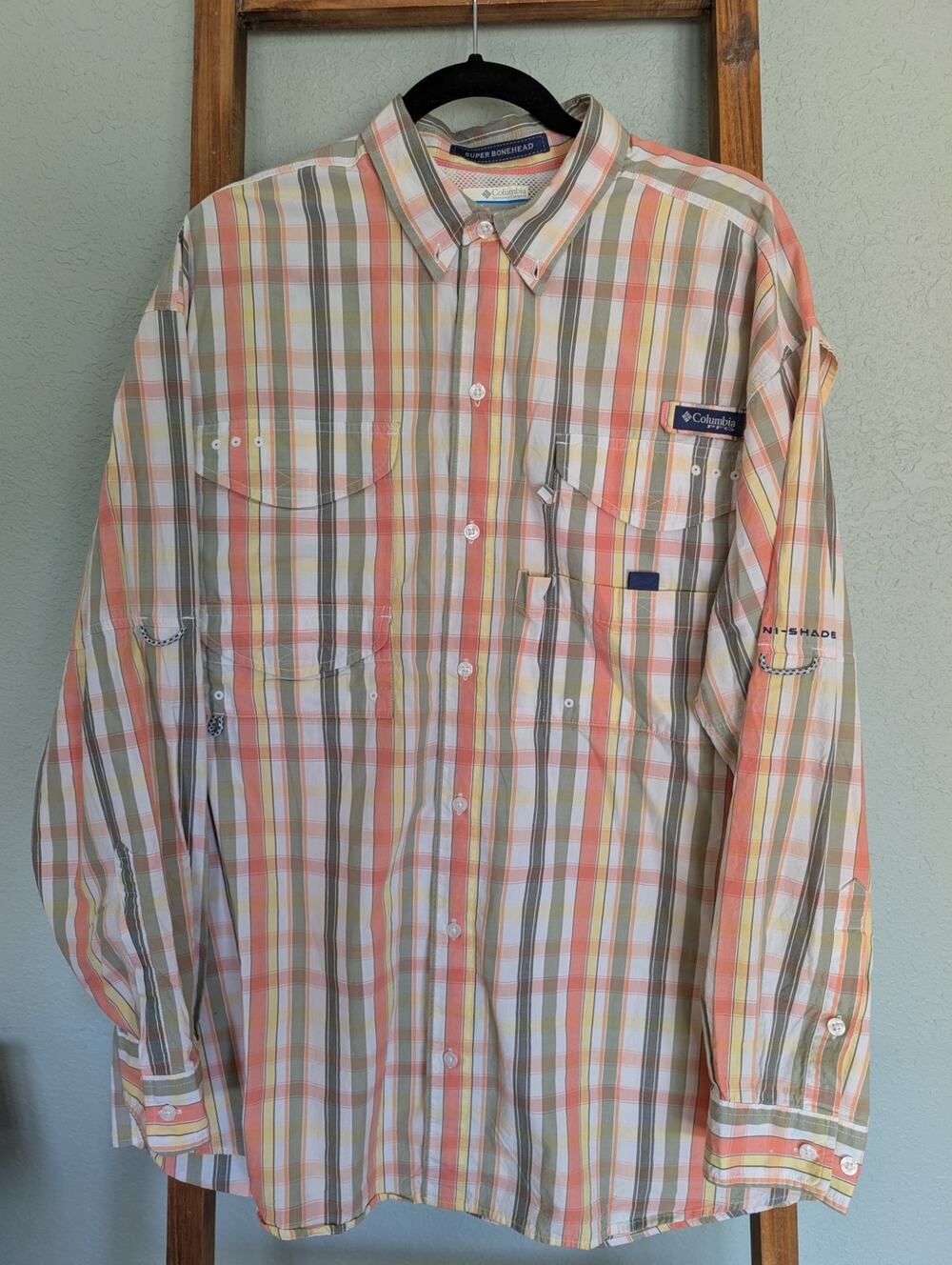 Columbia Omni-Shade Performance Fishing Gear Plaid Button Up Shirt Outdoors